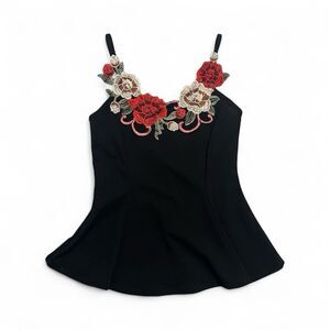 Women's Embroidered Flower Top Size S Sleeveless Fitted Fairycore Y2K Vintage